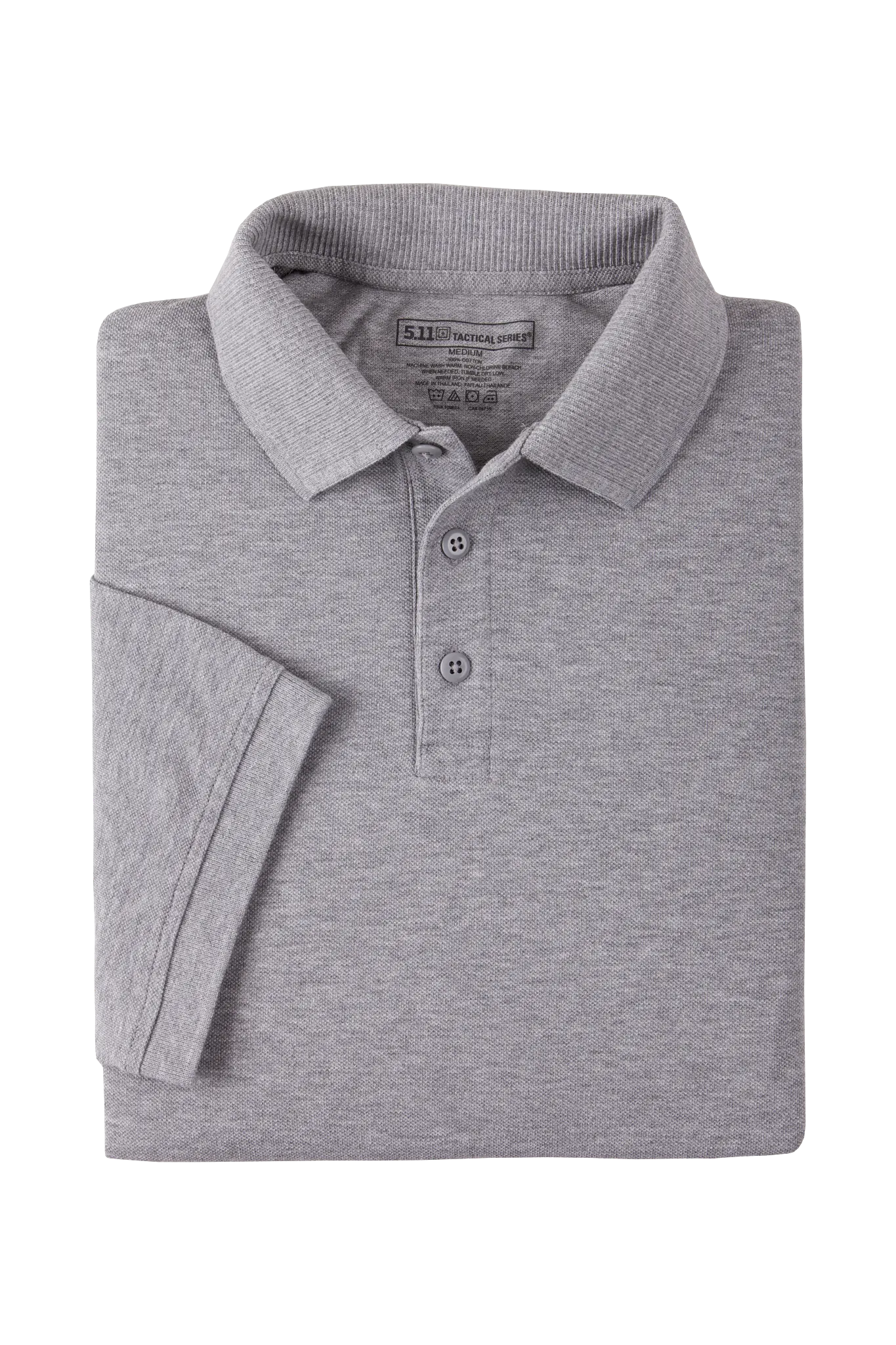 Tactical Polo Shirt, 100% Cotton, Button, Gray, L